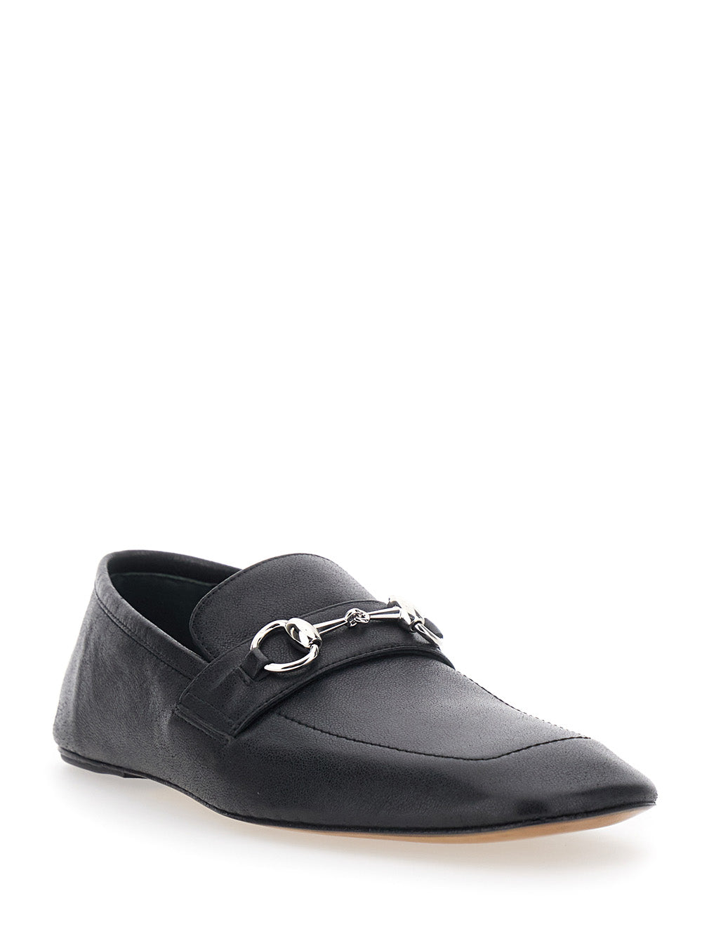 Gucci Women 'Ragazzo' Black Loafers With Square Toe And Horsebit On The Front In Leather For Women GUCCI