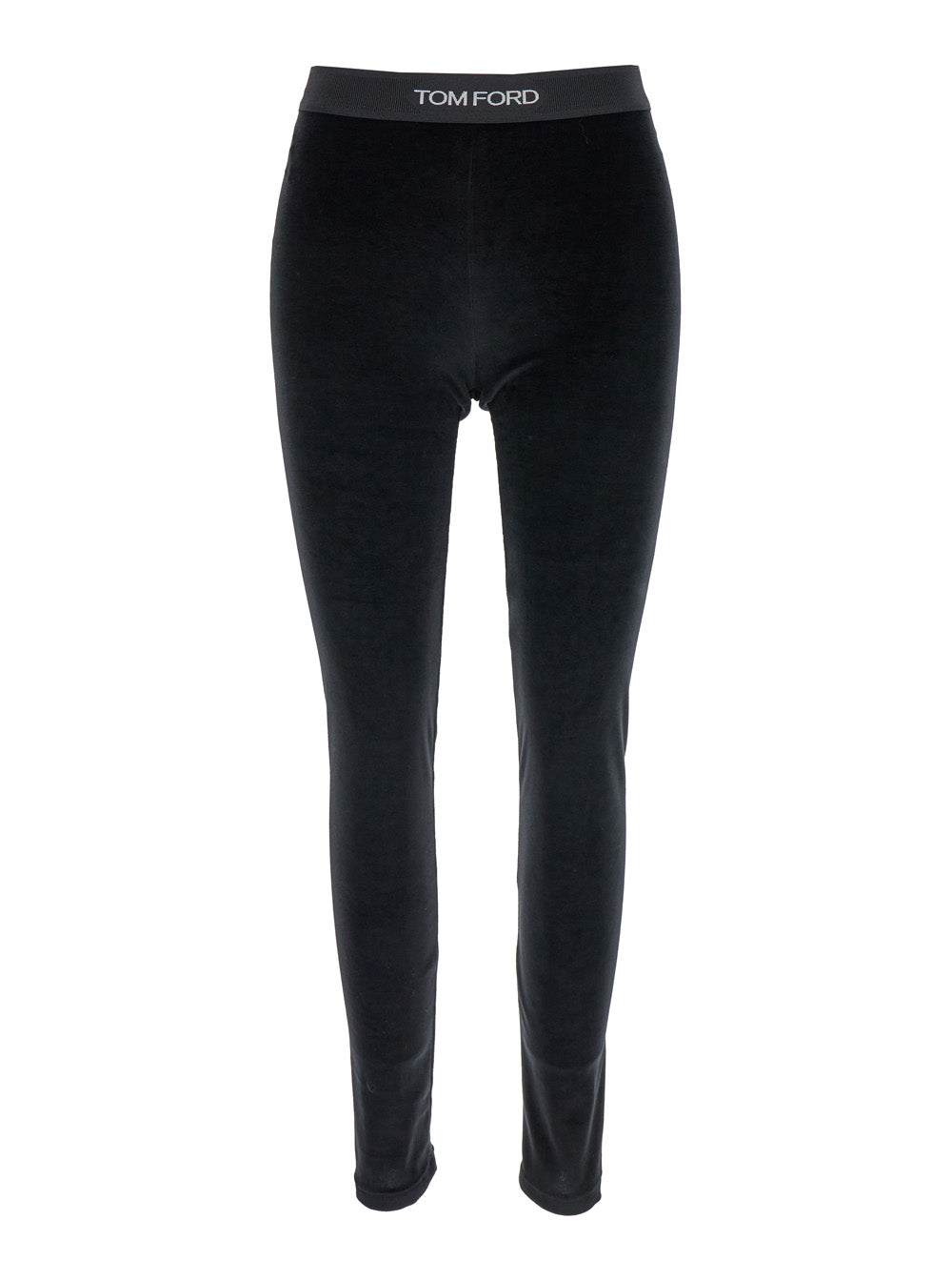 Tom Ford Women Leggings With Elasticized Waist And Velvet Logo Lettering Black Women TOM FORD