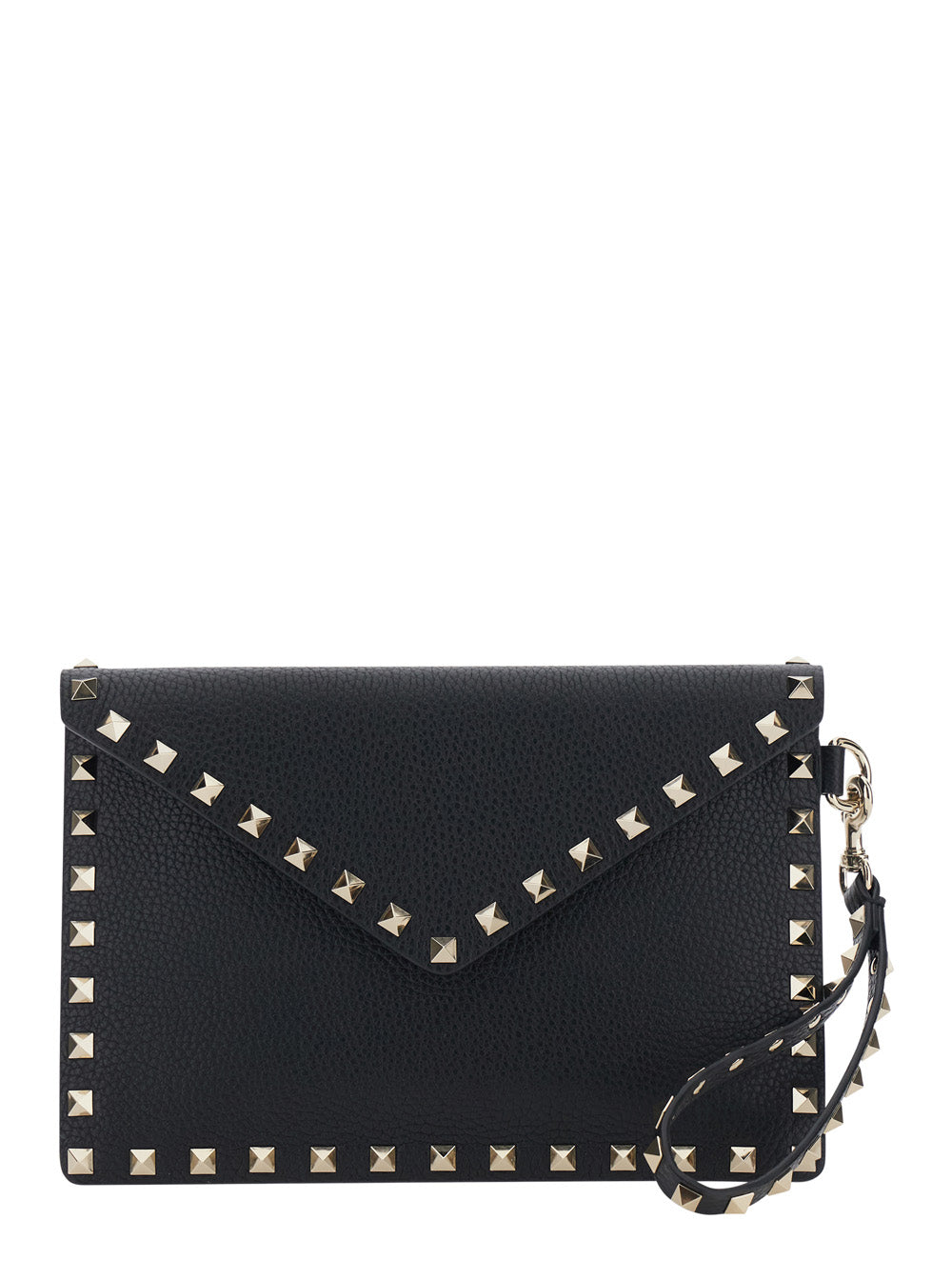 Valentino Garavani Women Medium Flat Pouch | Rockstud | Vitello Stampa Alce/Platinum Studs VALENTINO GARAVANI