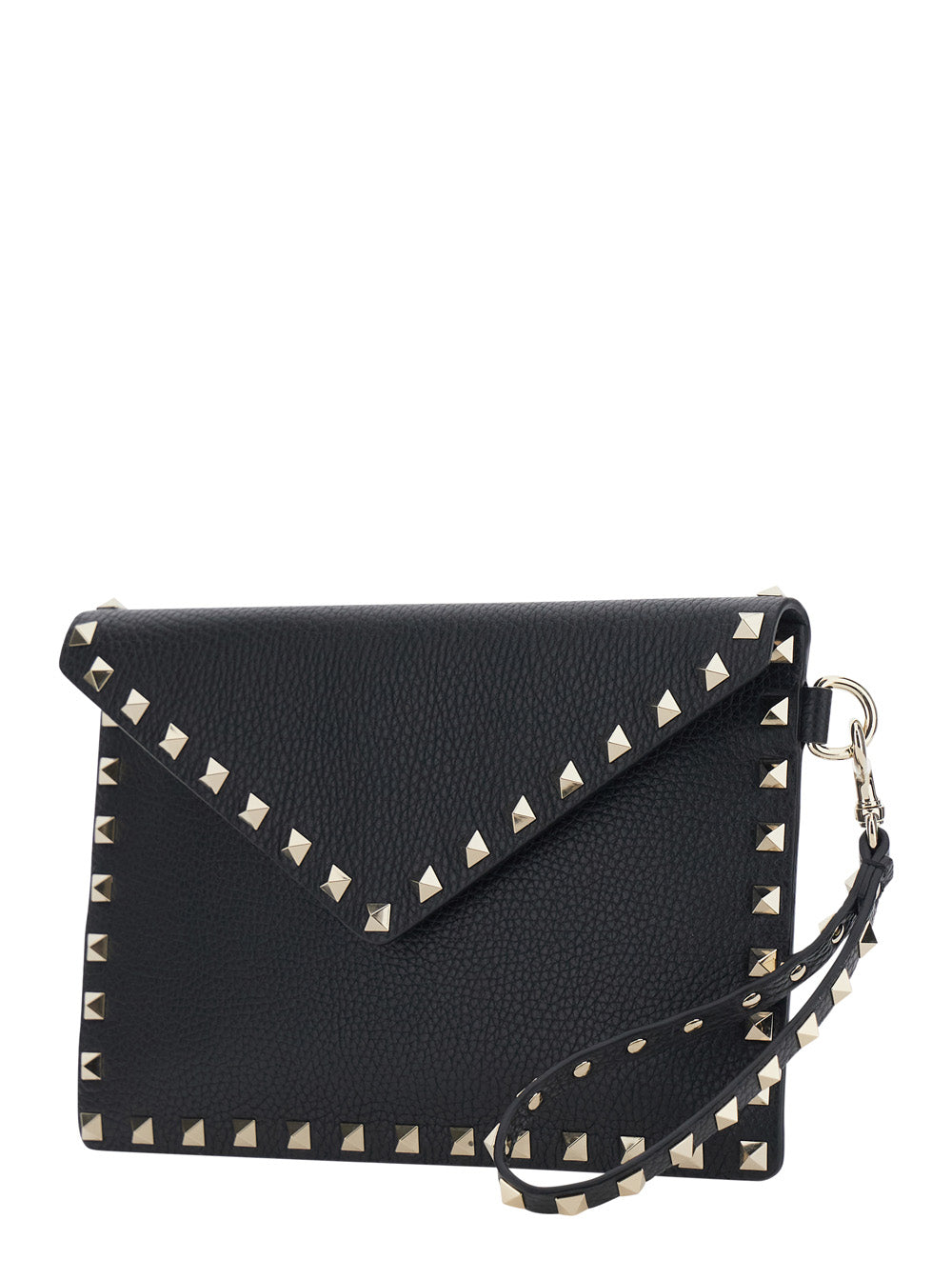 Valentino Garavani Women Medium Flat Pouch | Rockstud | Vitello Stampa Alce/Platinum Studs VALENTINO GARAVANI