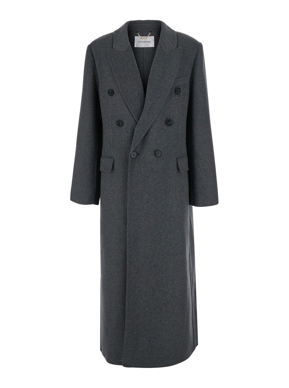Victoria Beckham Women Double Faced Overcoat With Notched Collar And Long Sleeves In Gray Wool And Cashmere For Women VICTORIA BECKHAM