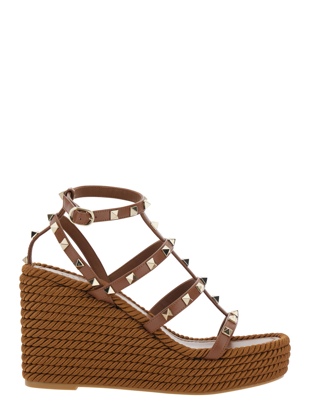 Valentino Garavani Women Brown Wedges With Rockstud Decoration And Ankle Strap Closure In Leather For Women VALENTINO GARAVANI