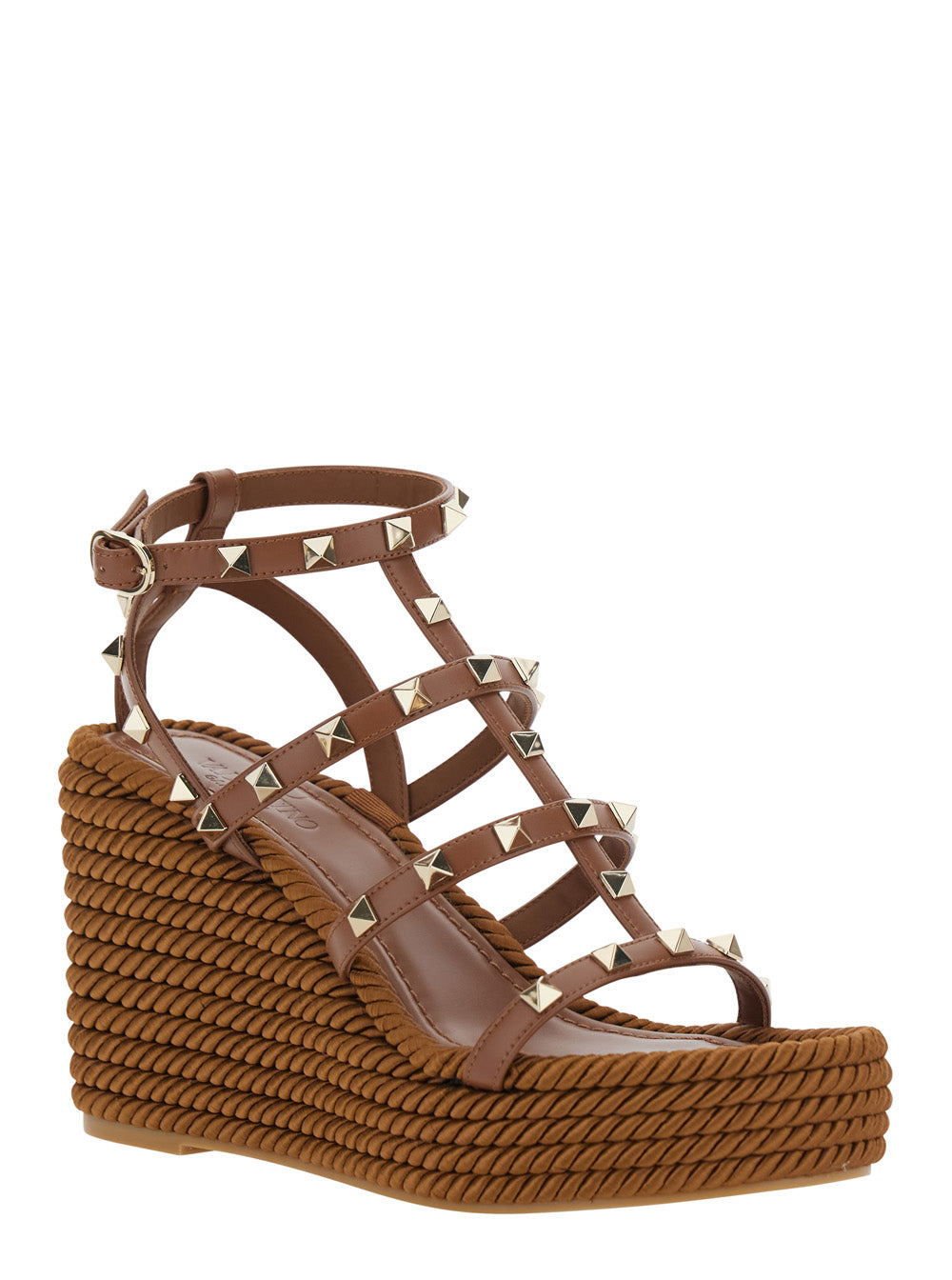 Valentino Garavani Women Brown Wedges With Rockstud Decoration And Ankle Strap Closure In Leather For Women VALENTINO GARAVANI