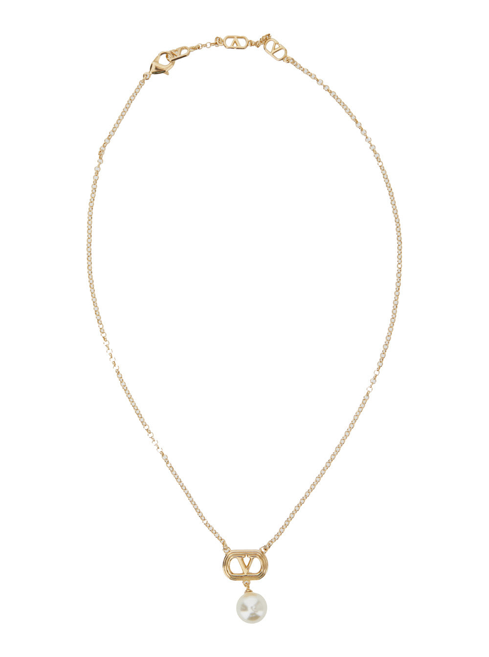 Valentino Garavani Women Chain Necklace With Vlogo Charm And Metallic Pearl For Women VALENTINO GARAVANI