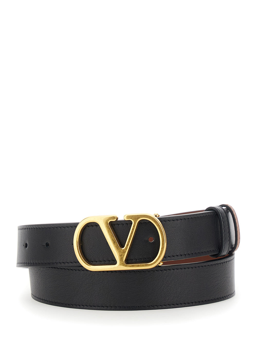 Valentino Garavani Women Reversible Belt With Vlogo Buckle In Black Leather For Women VALENTINO GARAVANI
