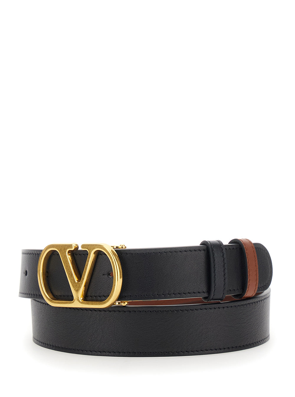Valentino Garavani Women Reversible Belt With Vlogo Buckle In Black Leather For Women VALENTINO GARAVANI
