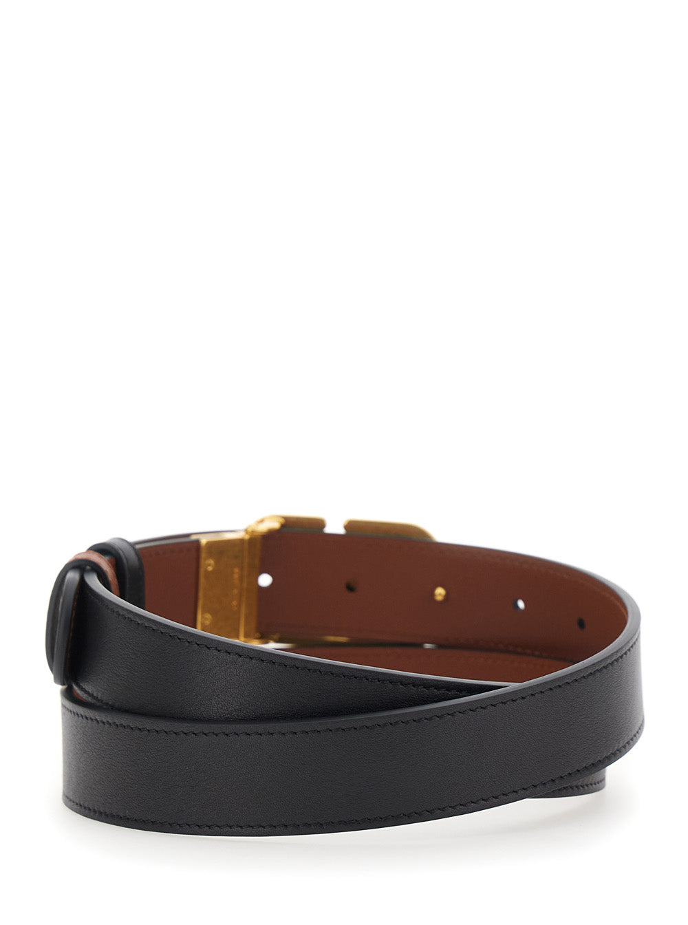 Valentino Garavani Women Reversible Belt With Vlogo Buckle In Black Leather For Women VALENTINO GARAVANI