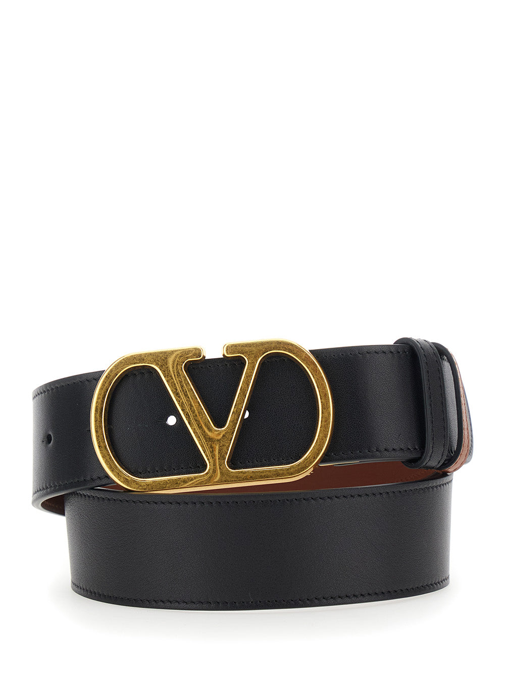 Valentino Garavani Women Reversible Belt With Vlogo Buckle On The Front In Black Leather For Women VALENTINO GARAVANI