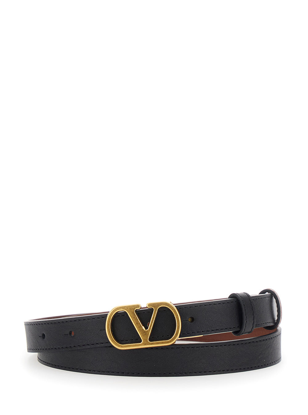 Valentino Garavani Women Reversible Belt With Vlogo Buckle In Black Leather For Women VALENTINO GARAVANI