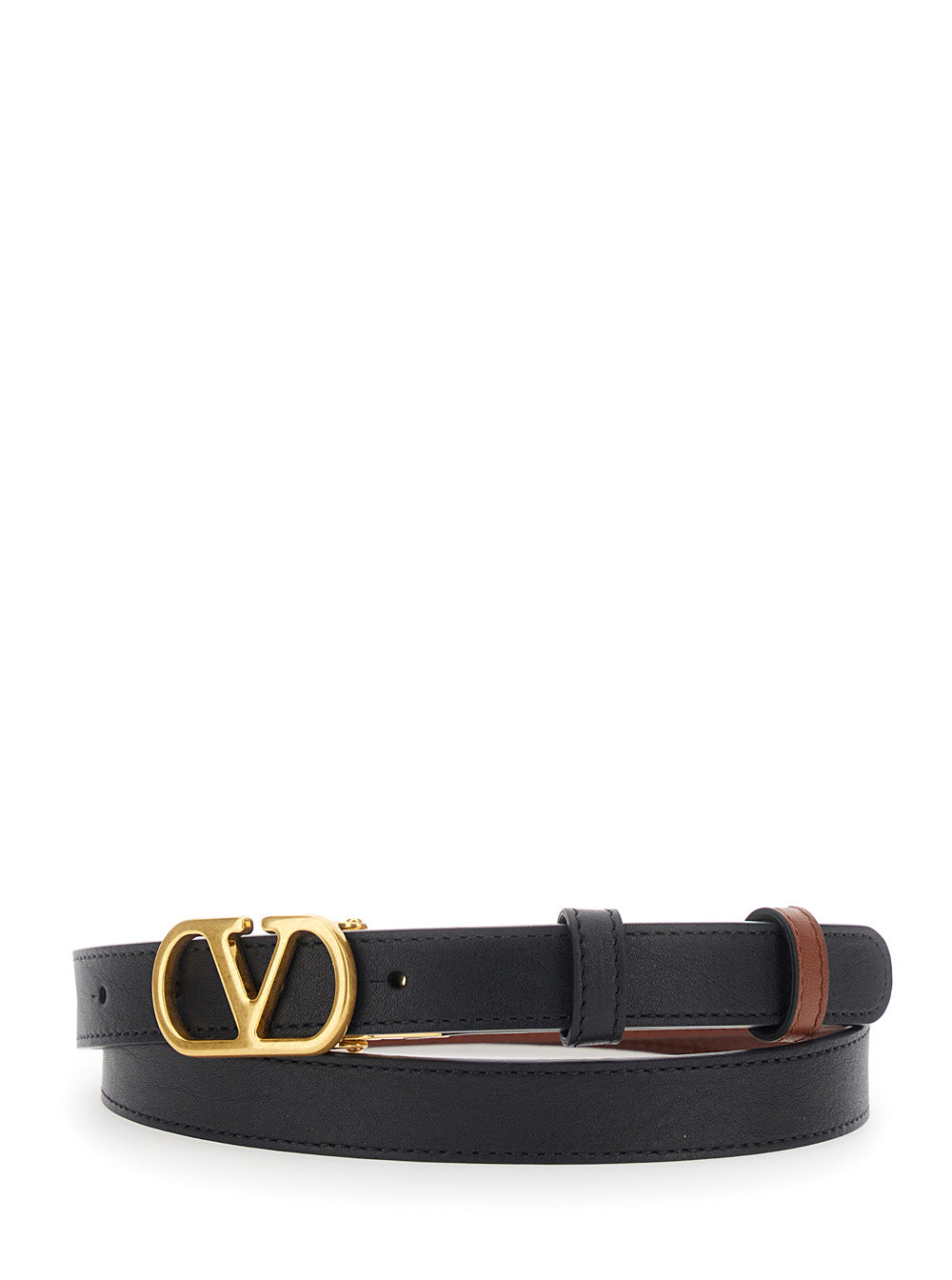 Valentino Garavani Women Reversible Belt With Vlogo Buckle In Black Leather For Women VALENTINO GARAVANI