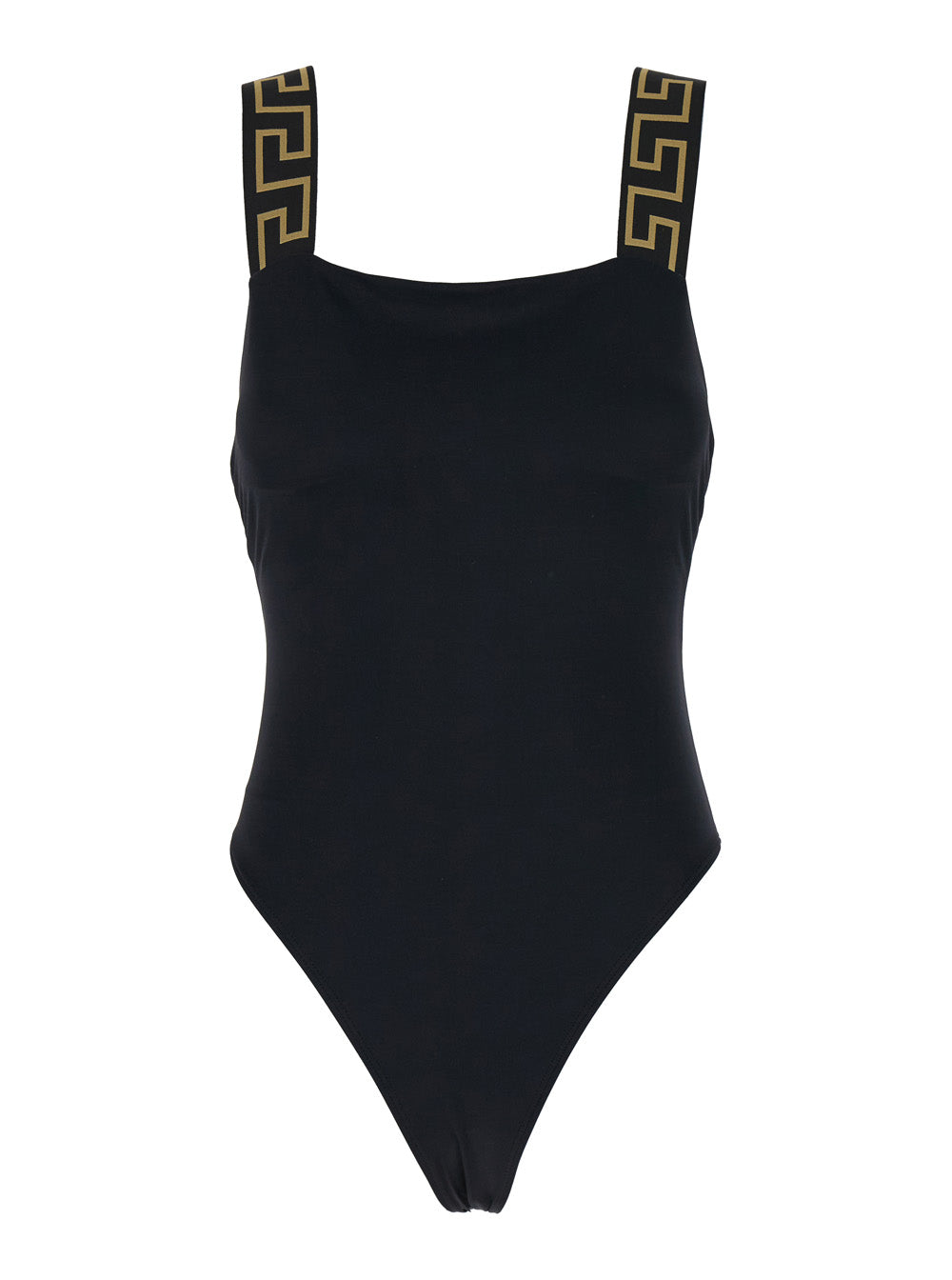 Versace Women One-Piece Swimsuit With Square Neckline And Web Detail In Black Tech Fabric For Women VERSACE