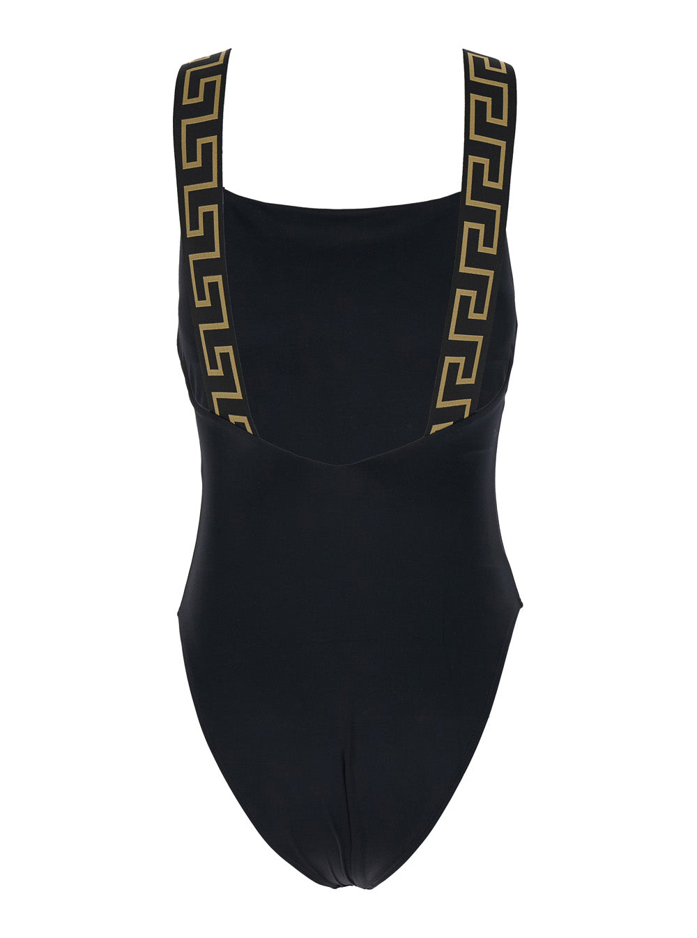 Versace Women One-Piece Swimsuit With Square Neckline And Web Detail In Black Tech Fabric For Women VERSACE