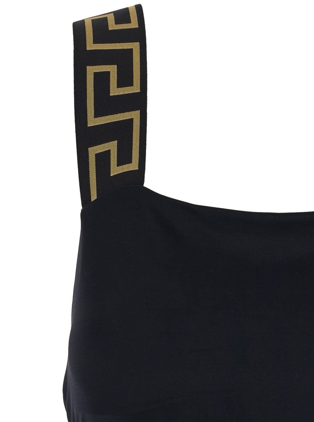 Versace Women One-Piece Swimsuit With Square Neckline And Web Detail In Black Tech Fabric For Women VERSACE