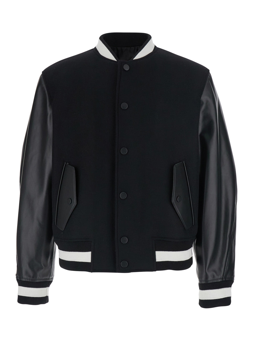 Givenchy Men Black Jacket With Bi-Color Details And Patch On The Back In Leather And Fabric For Men GIVENCHY
