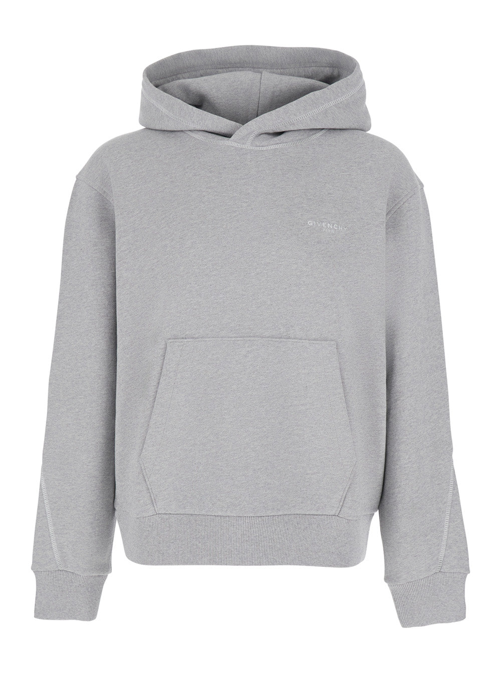 Givenchy Men Grey Hooded Sweatshirt With Logo Lettering Usl Front In Cotton Man GIVENCHY