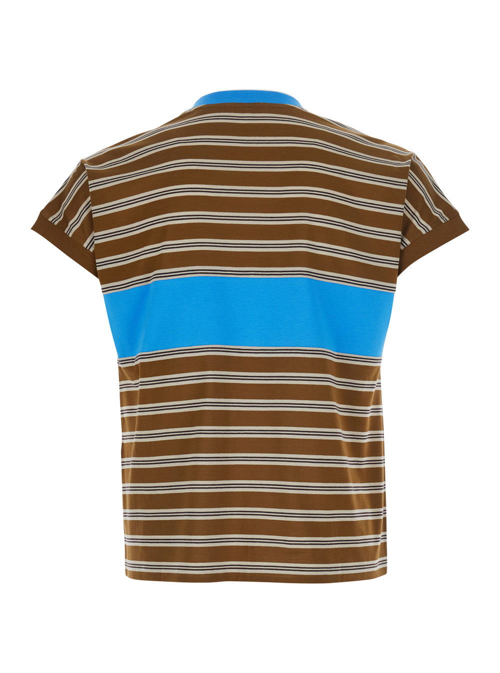 Versace Men Brown T-Shirt With Striped Motif And Logo Lettering On The Front In Cotton Men VERSACE
