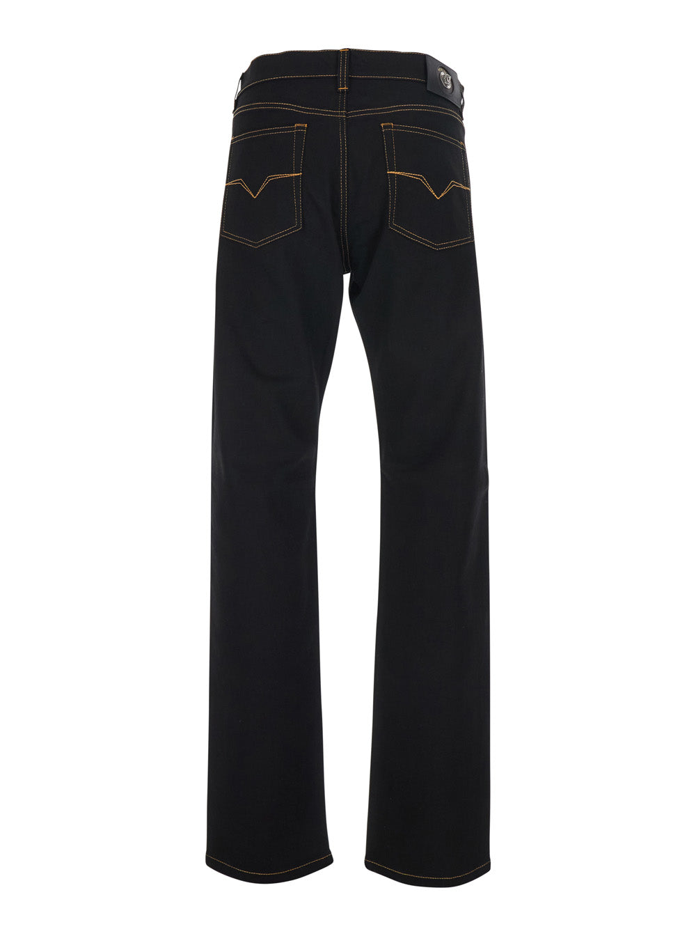 Versace Men Black Jeans With Five-Pocket Design And Logo Patch On The Back In Denim For Men VERSACE