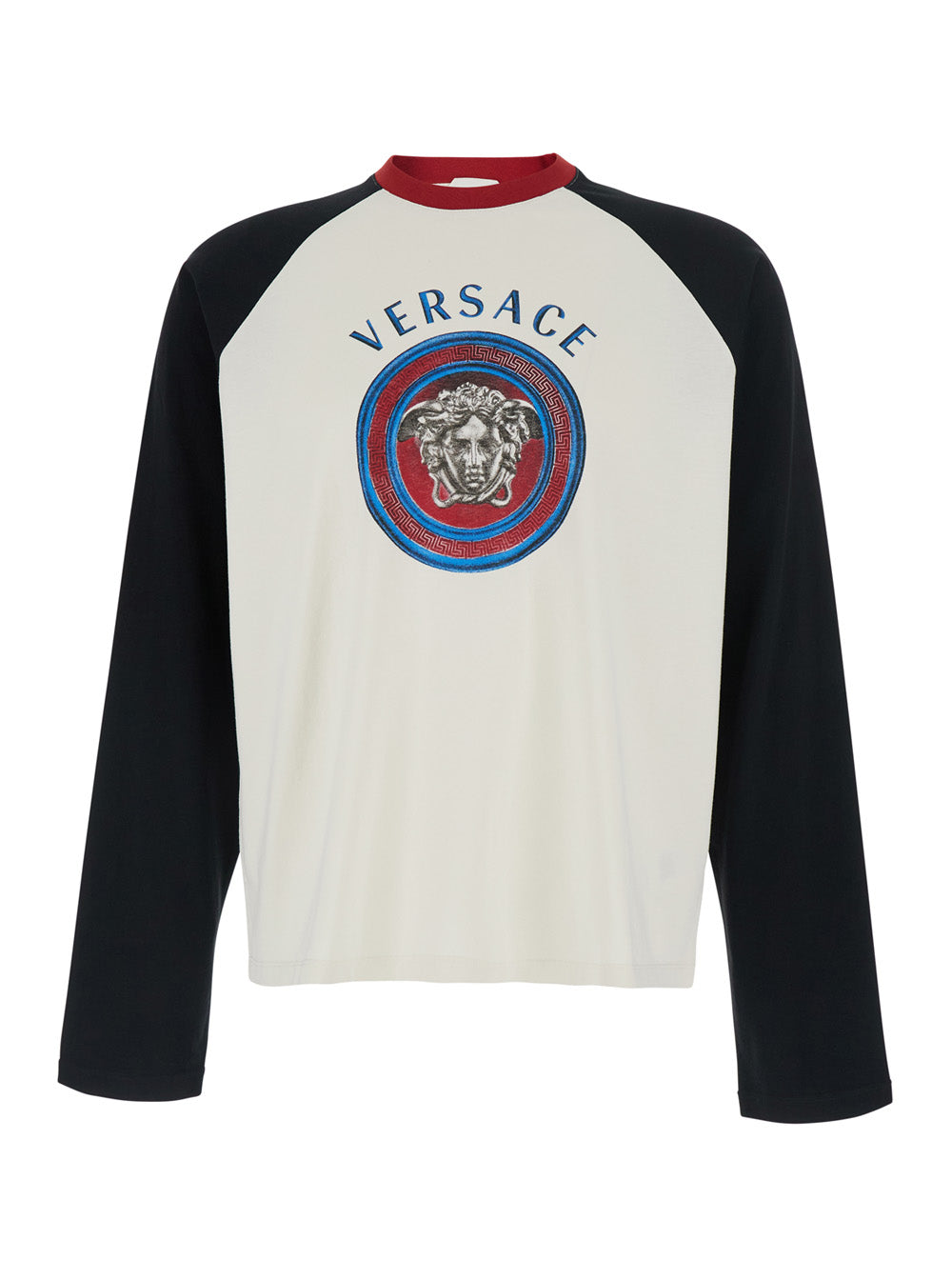 Versace Men Multicolor Long Sleeve T-Shirt With Printed Logo On The Front In Cotton For Men VERSACE