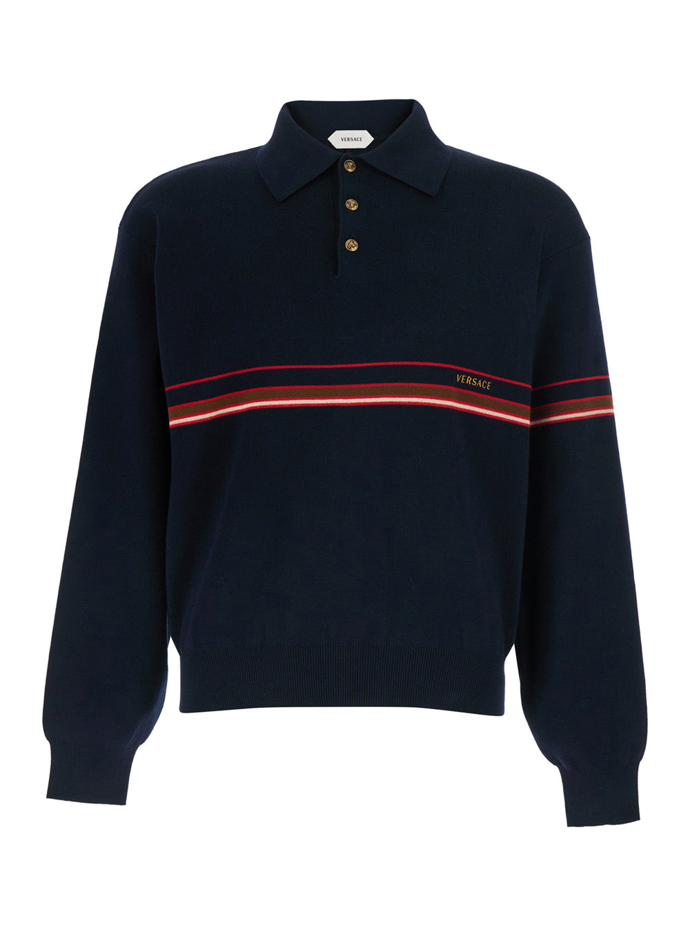 Versace Men Blue Polo Shirt With Classic Collar And Logo Lettering On The Front In Cotton For Men VERSACE