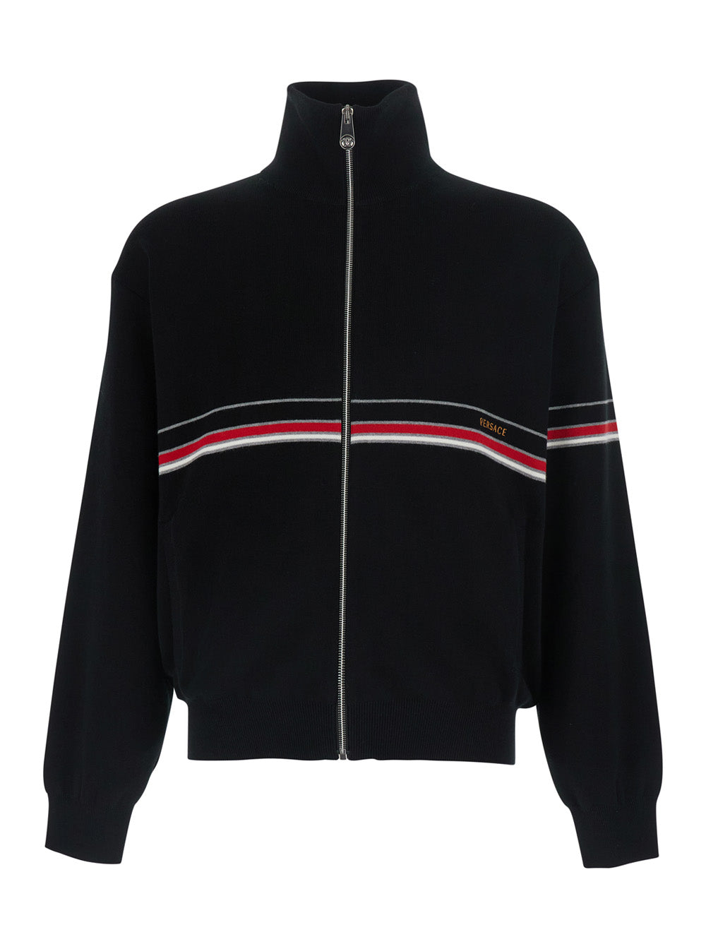 Versace Men Black Turtleneck With Logo Lettering On The Front In Cotton For Men VERSACE