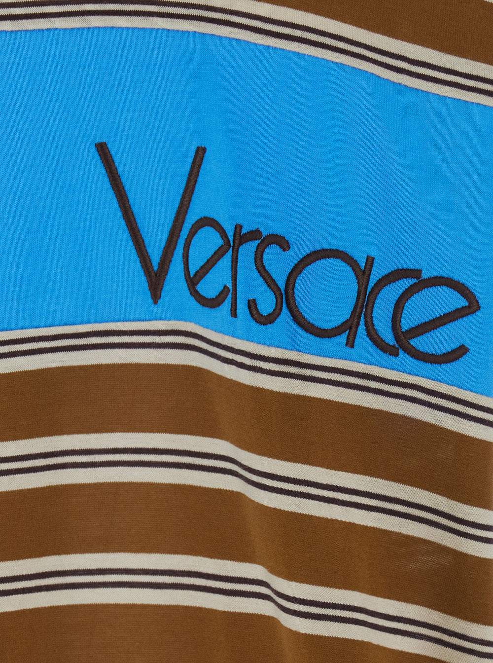 Versace Men Brown T-Shirt With Striped Motif And Logo Lettering On The Front In Cotton Men VERSACE