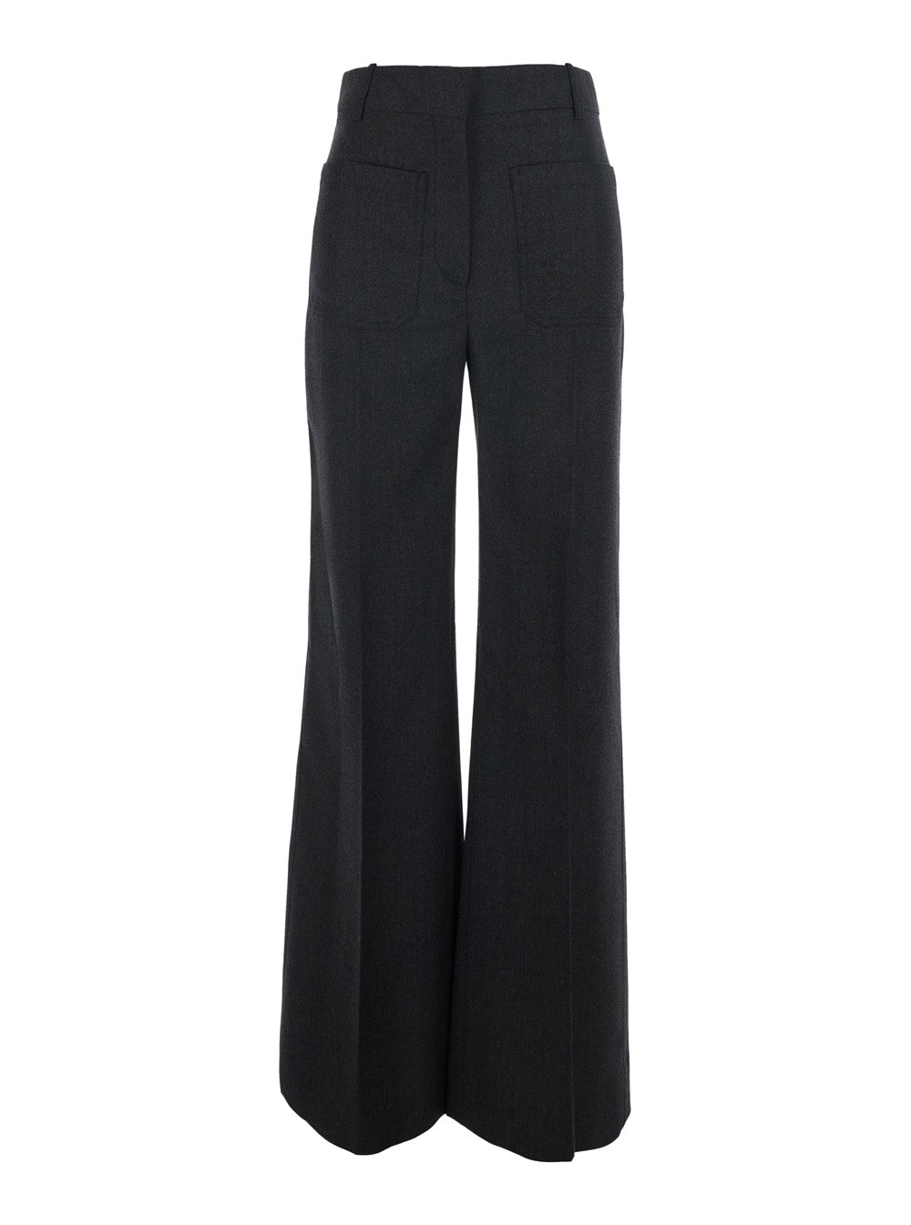 Victoria Beckham Women 'Alina' Grey Pants With Patch Pockets On The Front In Wool For Women VICTORIA BECKHAM