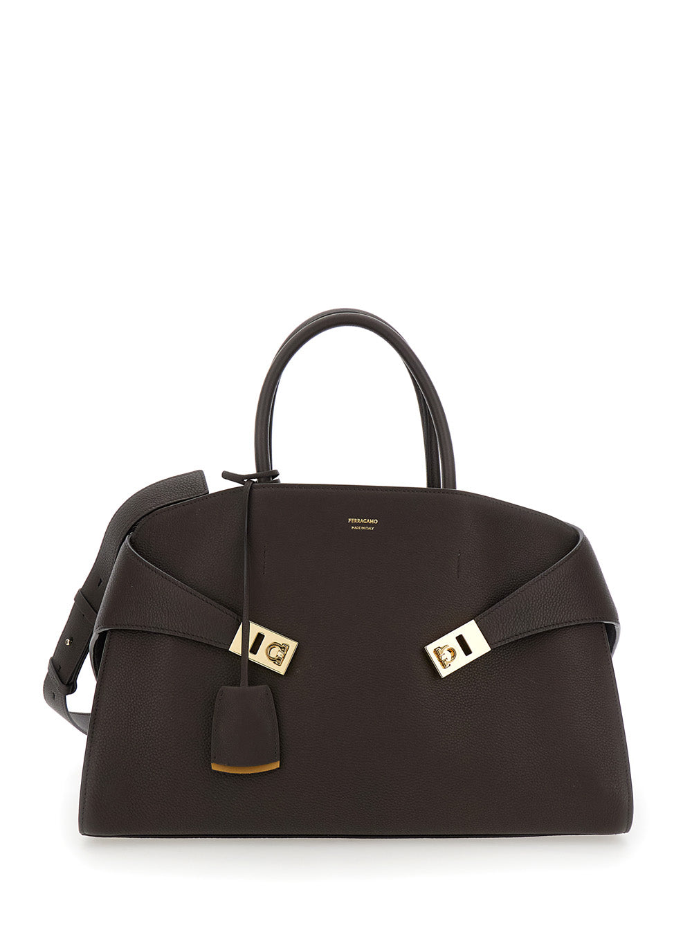 Ferragamo Women Handbag 'Hug Bicolor' With Logo And Gancini Buckles In Brown Leather For Women FERRAGAMO
