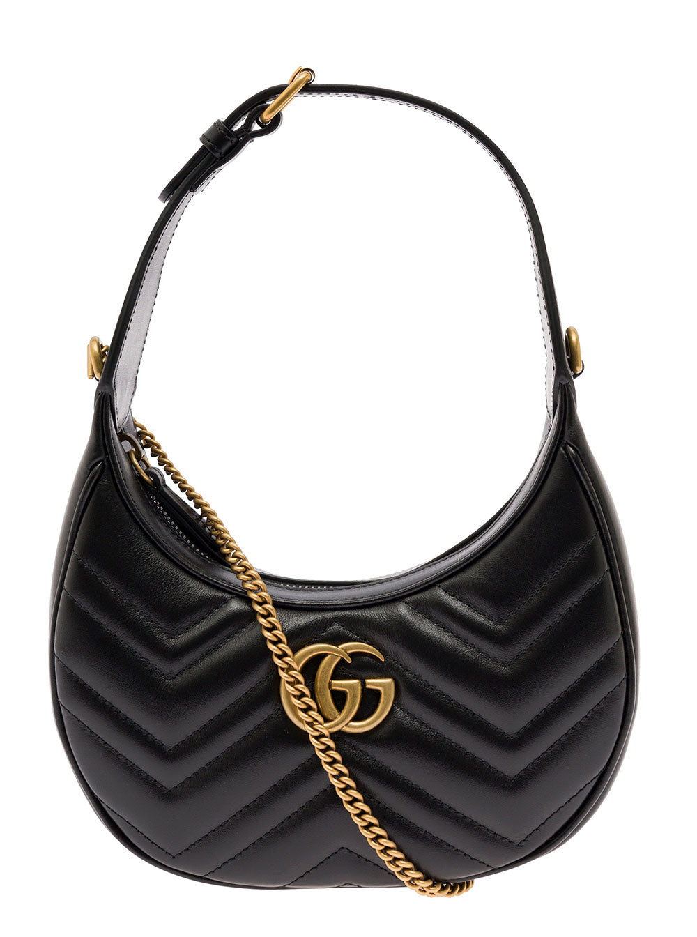 Gucci Women Shoulder Bag 'Gg Marmont' In Black Chevron Leather For Women GUCCI
