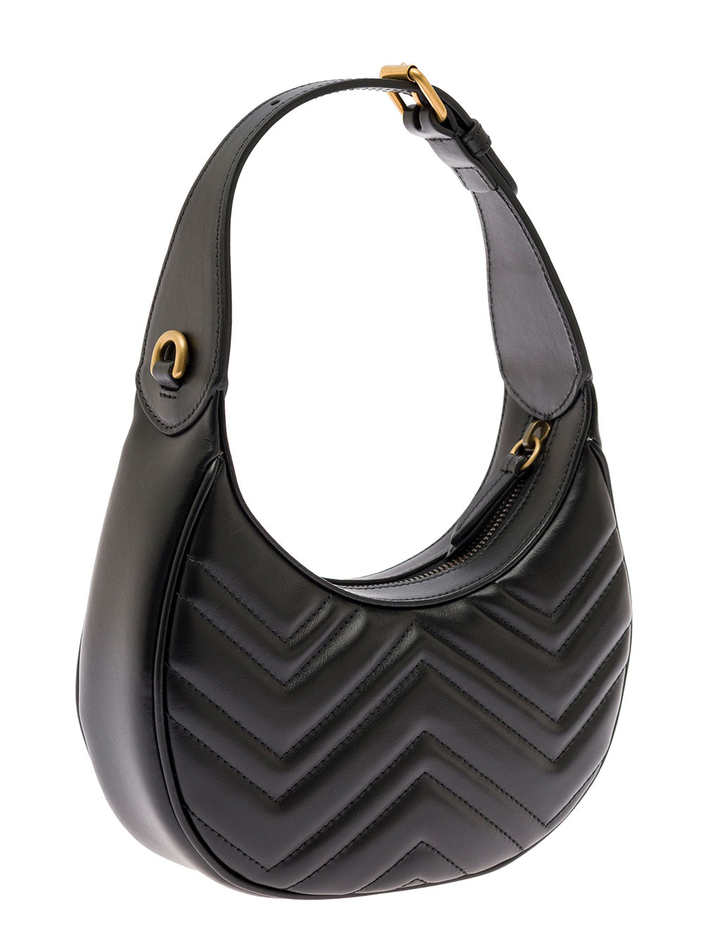 Gucci Women Shoulder Bag 'Gg Marmont' In Black Chevron Leather For Women GUCCI
