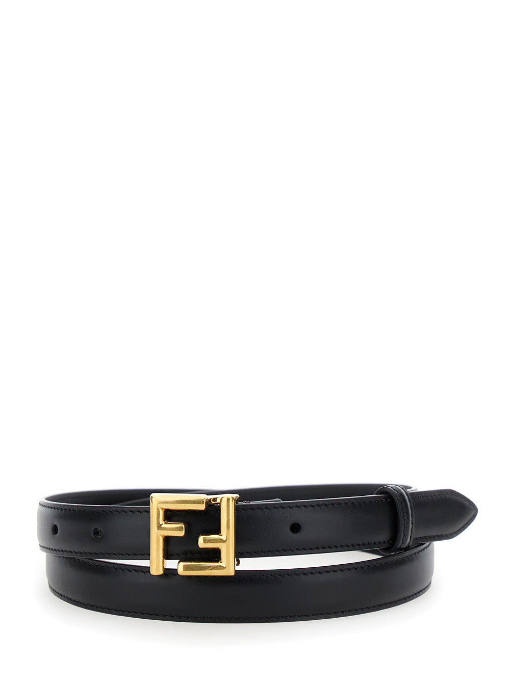 Fendi Women Thin Belt With Ff Buckle In Black Leather For Women FENDI