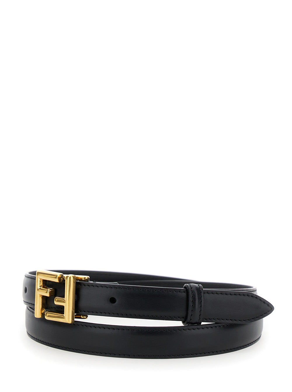 Fendi Women Thin Belt With Ff Buckle In Black Leather For Women FENDI