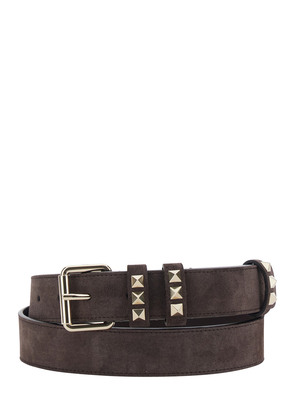 Valentino Garavani Women Brown Belt With Applied Rockstuds In Suede For Women