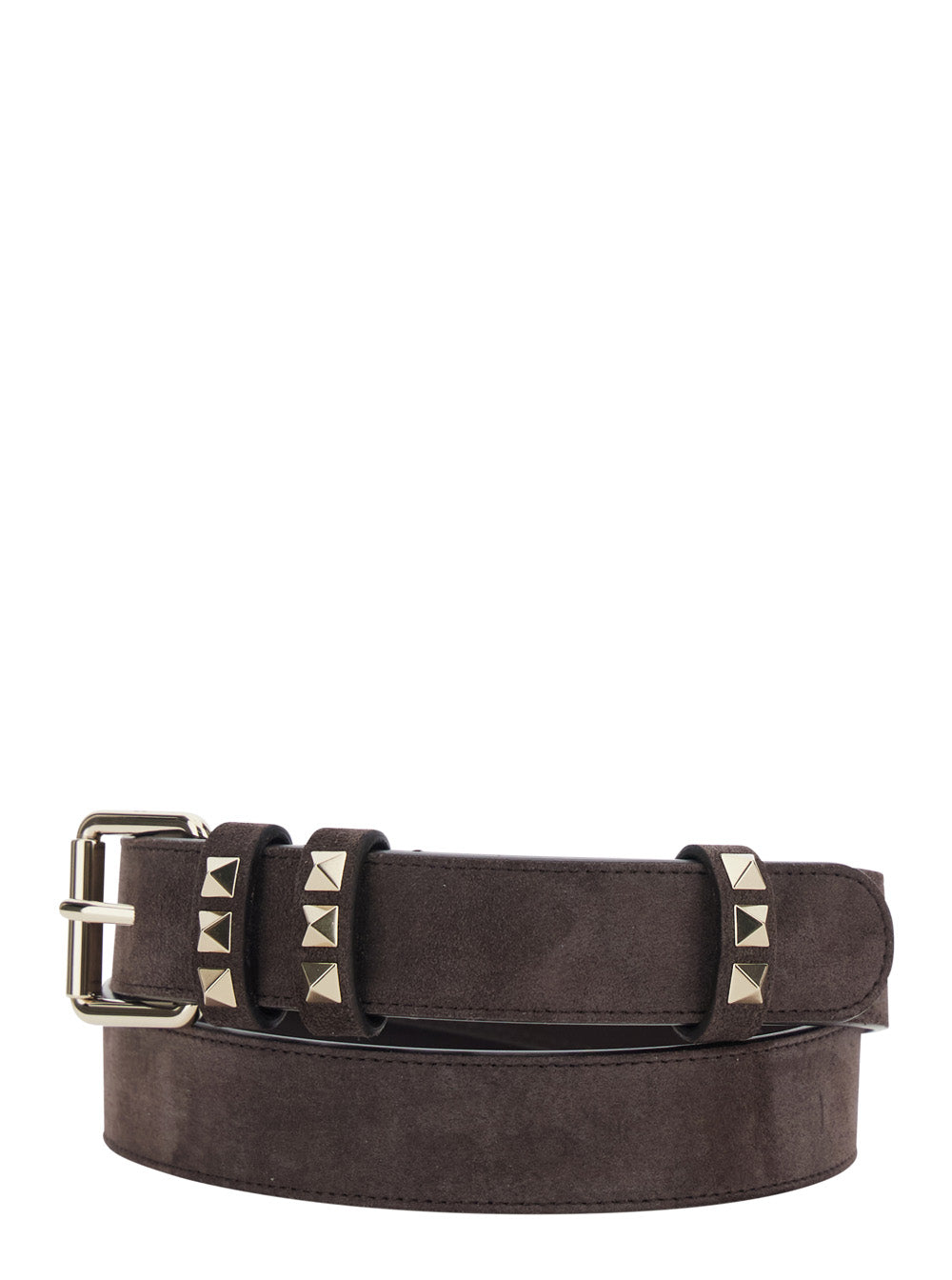 Valentino Garavani Women Brown Belt With Applied Rockstuds In Suede For Women