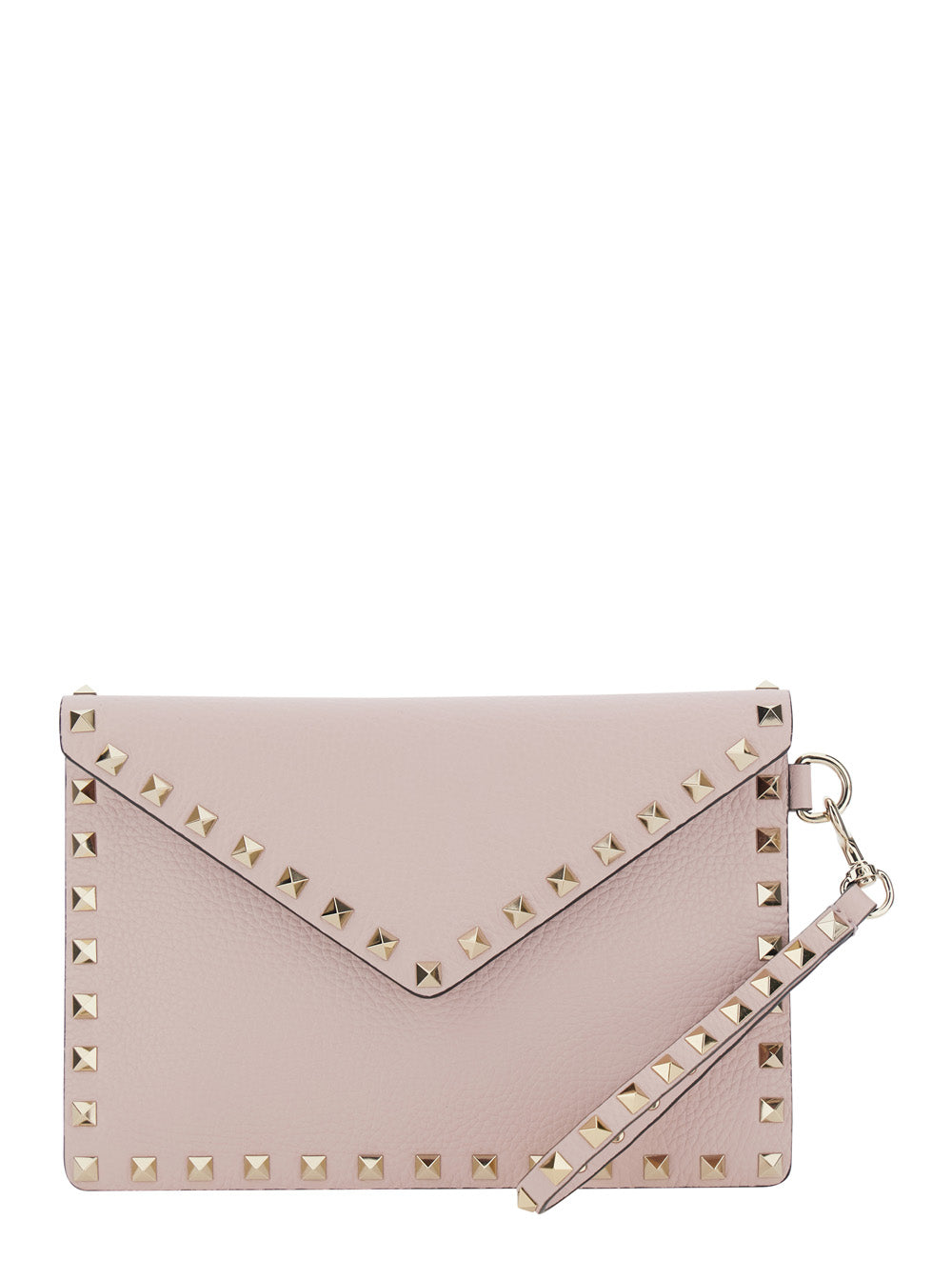 Valentino Garavani Women Pink Clutch With Removable Wrist Strap And Rockstud Decoration In Leather For Women
