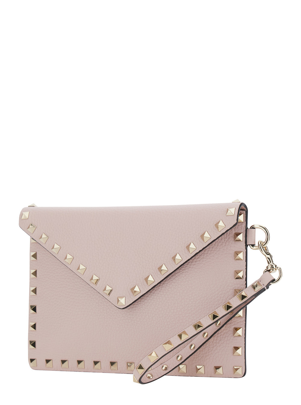 Valentino Garavani Women Pink Clutch With Removable Wrist Strap And Rockstud Decoration In Leather For Women