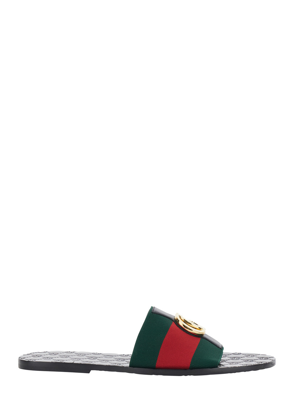Gucci Men 'Riviera' Black Sandals With Web Stripe And Metallic Gg Logo In Leather And Tech Fabric Men
