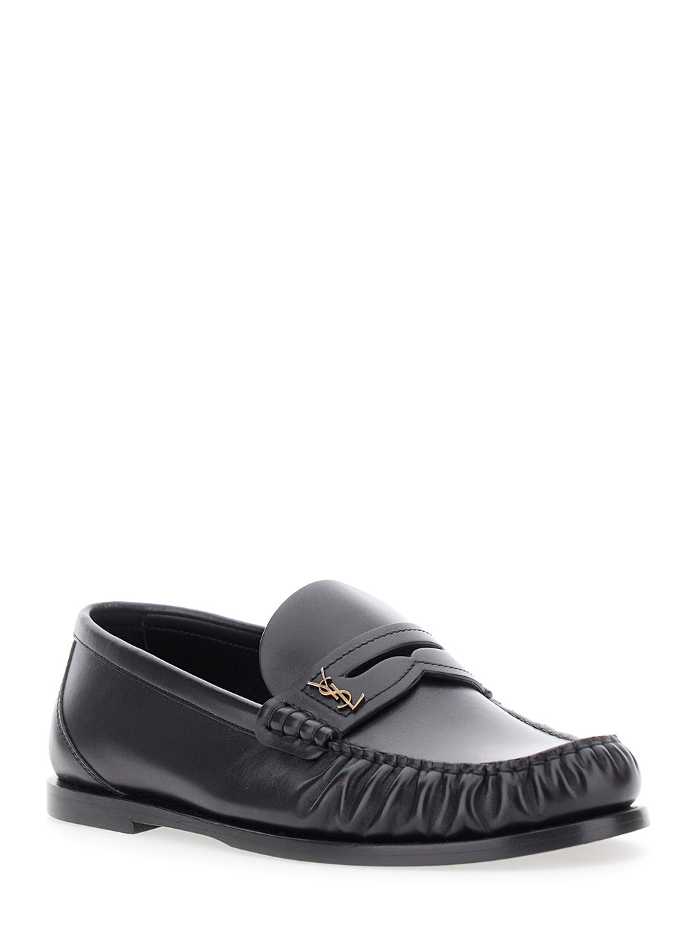 Saint Laurent Women Loafers 'Laurent' With Cassandre Plate In Black Leather For Women SAINT LAURENT