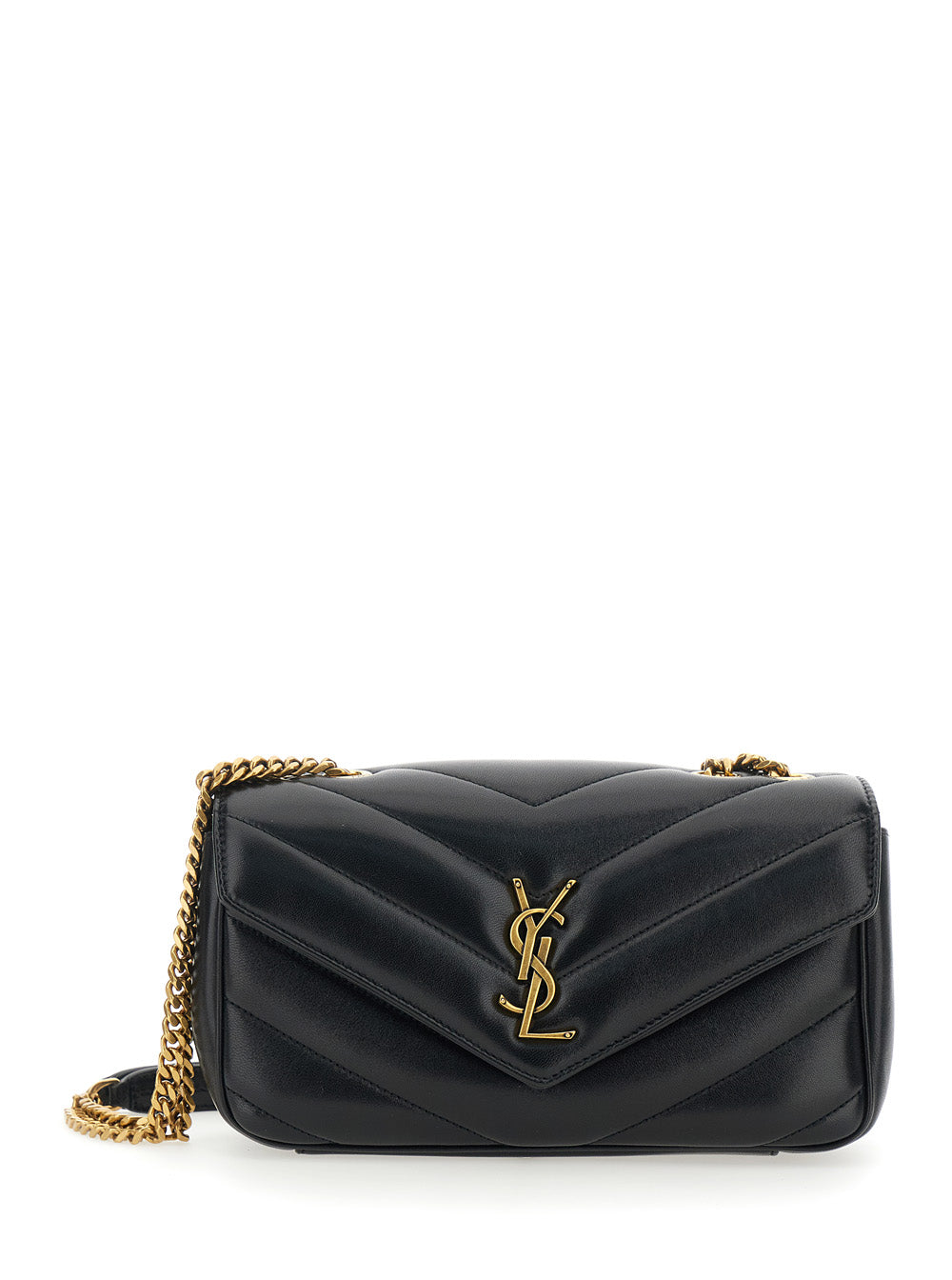 Saint Laurent Women Crossbody Bag 'Loulou' Small With Chain Strap And Cassandre Plate On Front In Black Quilted Leather Woman SAINT LAURENT