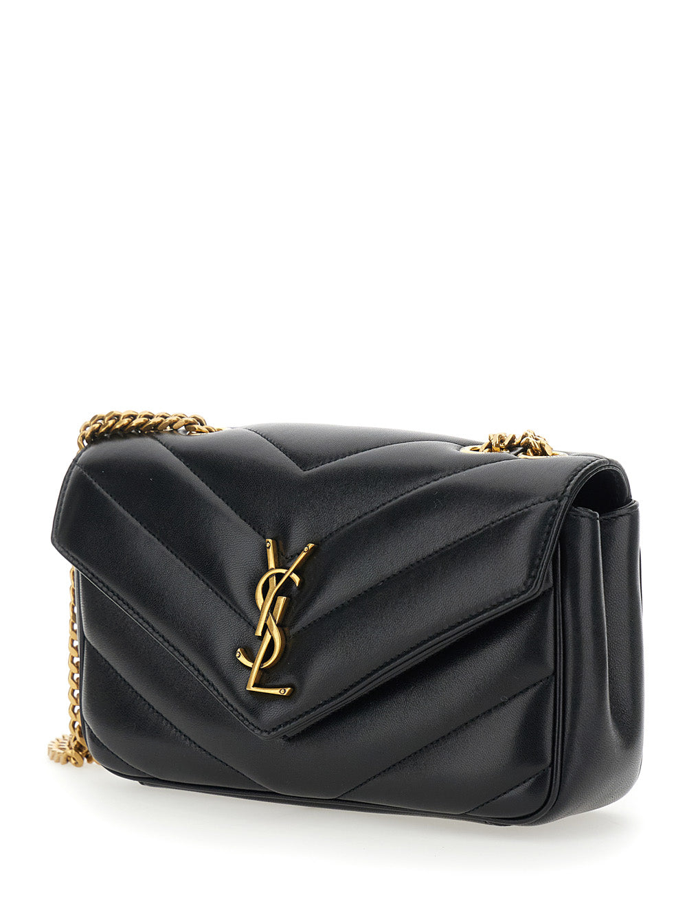 Saint Laurent Women Crossbody Bag 'Loulou' Small With Chain Strap And Cassandre Plate On Front In Black Quilted Leather Woman SAINT LAURENT
