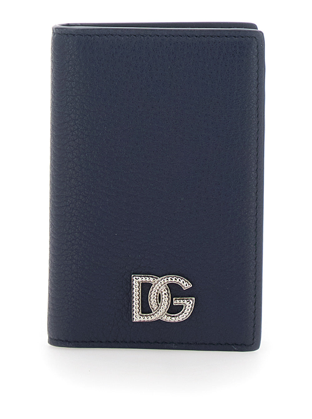Dolce & Gabbana Men Blue Cardholder With Logo Plate On The Front In Grained Leather For Men