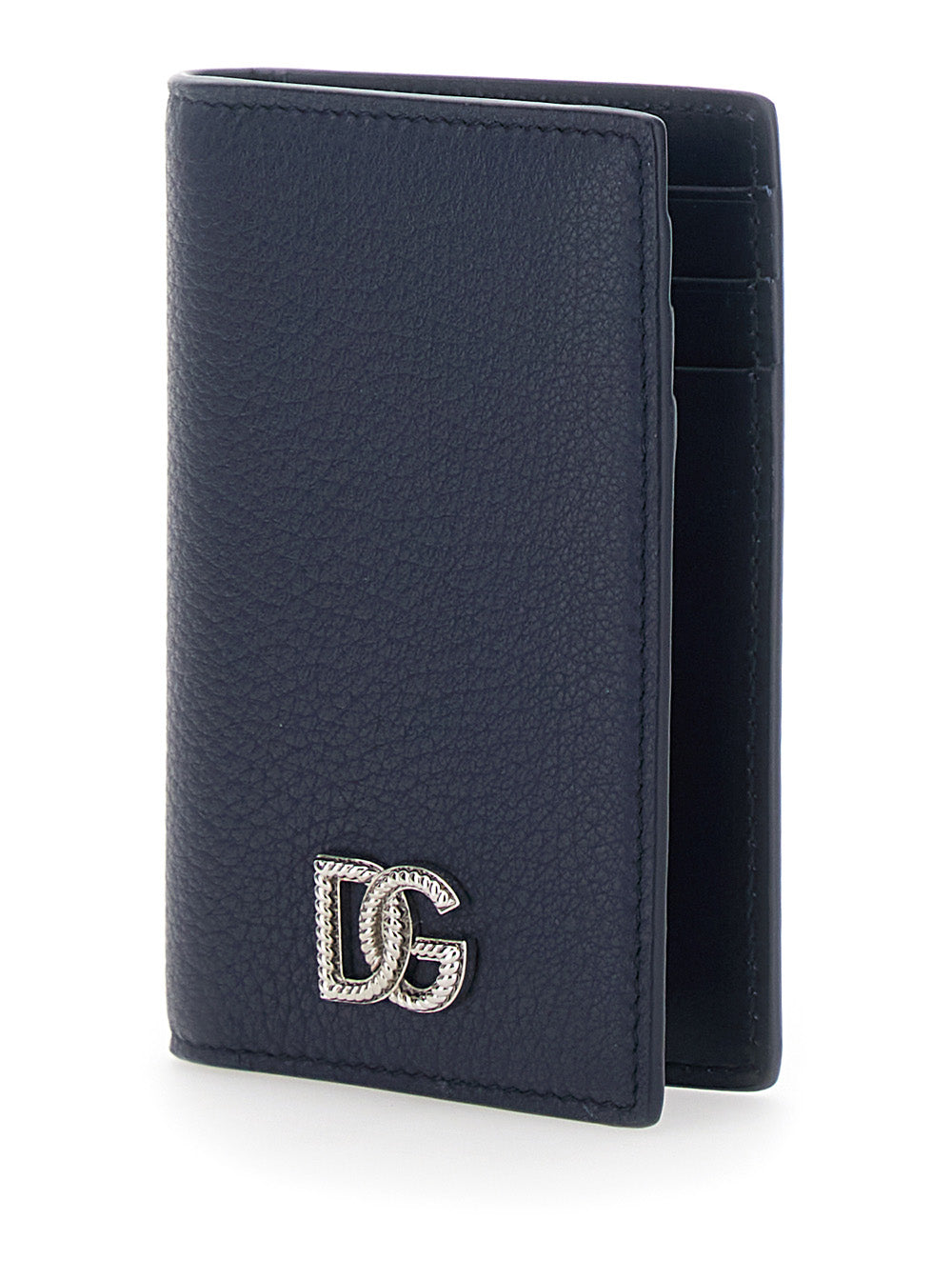 Dolce & Gabbana Men Blue Cardholder With Logo Plate On The Front In Grained Leather For Men
