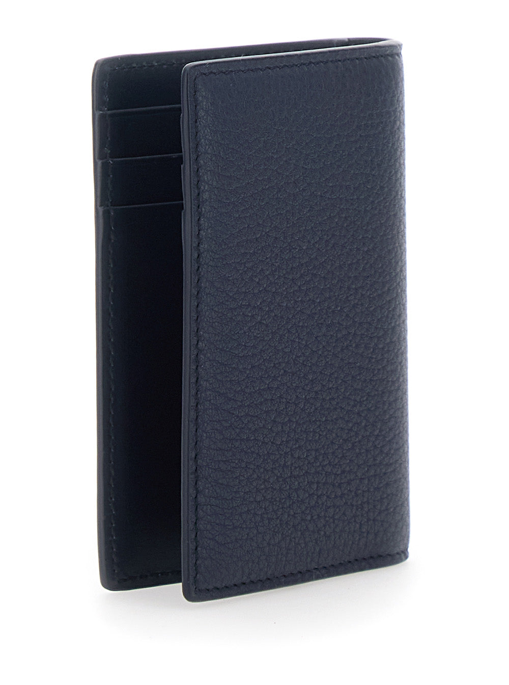 Dolce & Gabbana Men Blue Cardholder With Logo Plate On The Front In Grained Leather For Men