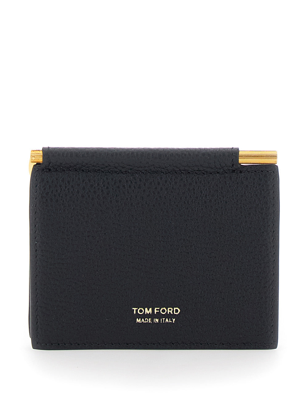 Tom Ford Men Black Bi-Fold Wallet With Money Clip And Logo Lettering On The Front In Leather For Men