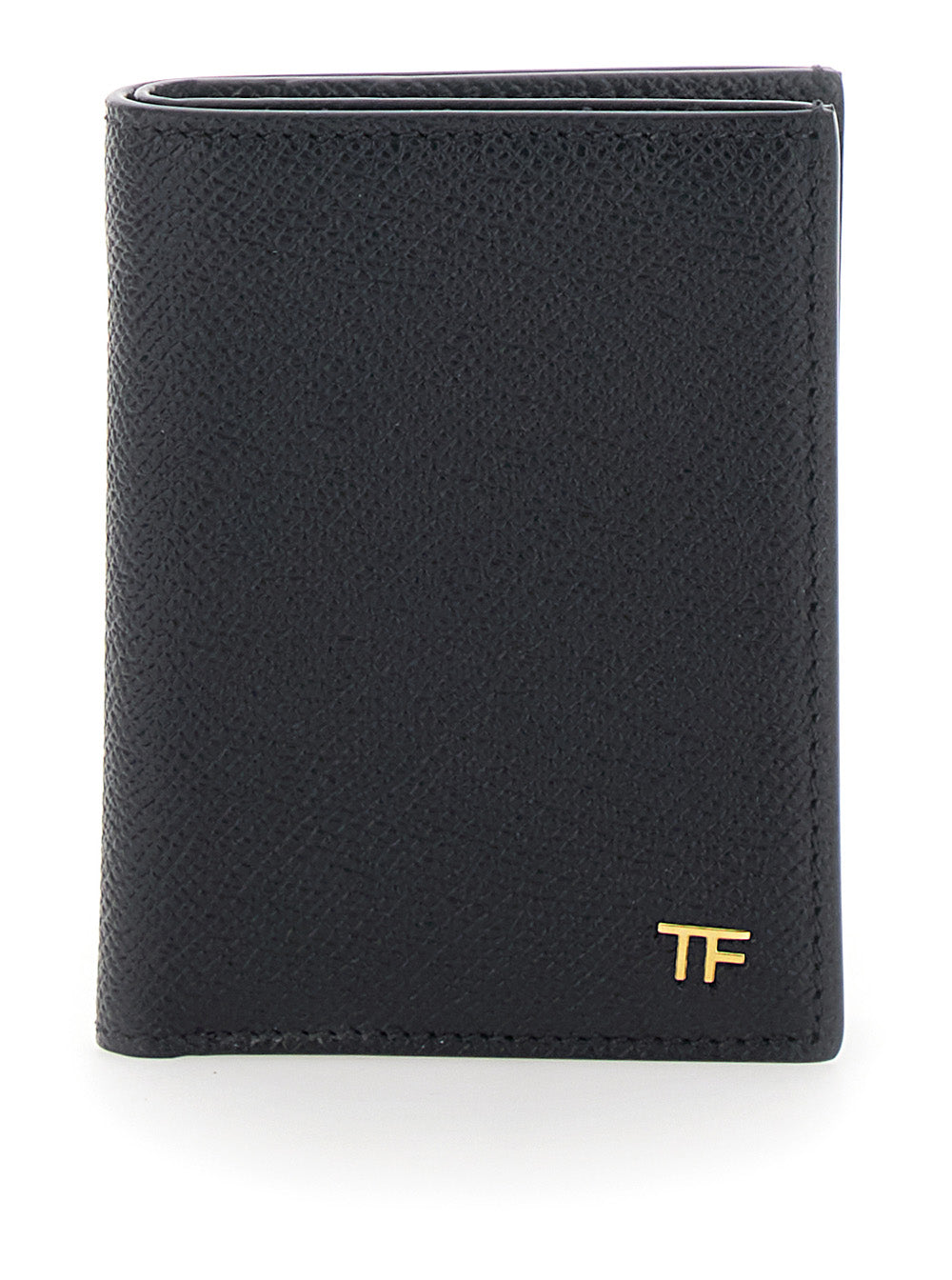 Tom Ford Men Black Cardholder With Logo Plate On The Front In Grained Leather For Men