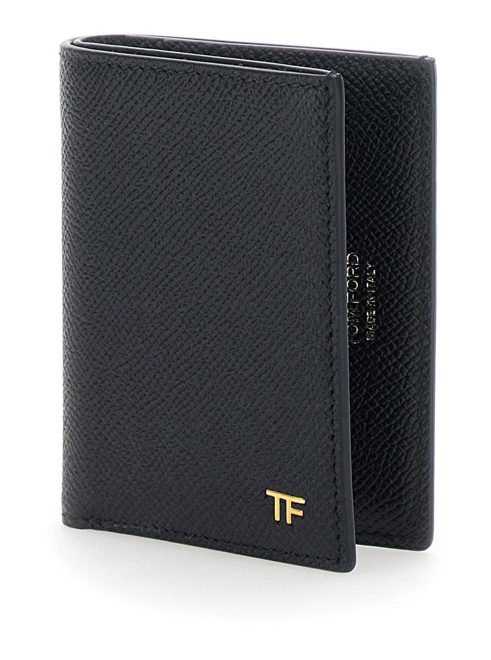 Tom Ford Men Black Cardholder With Logo Plate On The Front In Grained Leather For Men
