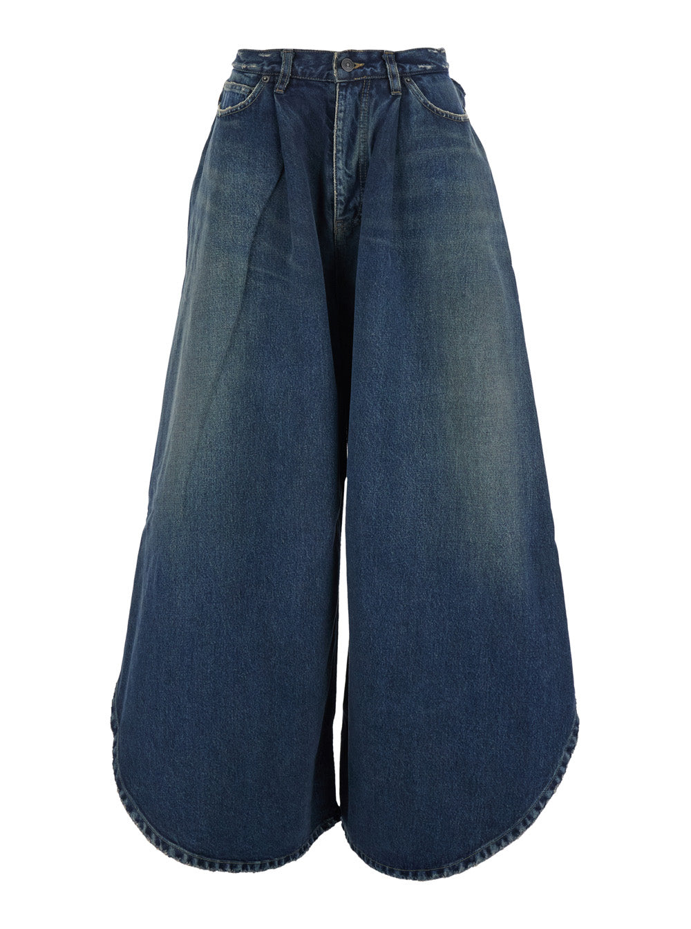Balenciaga Women Blue Jeans With Asymmetrical Panel Design And Logo Patch On The Back In Denim For Women