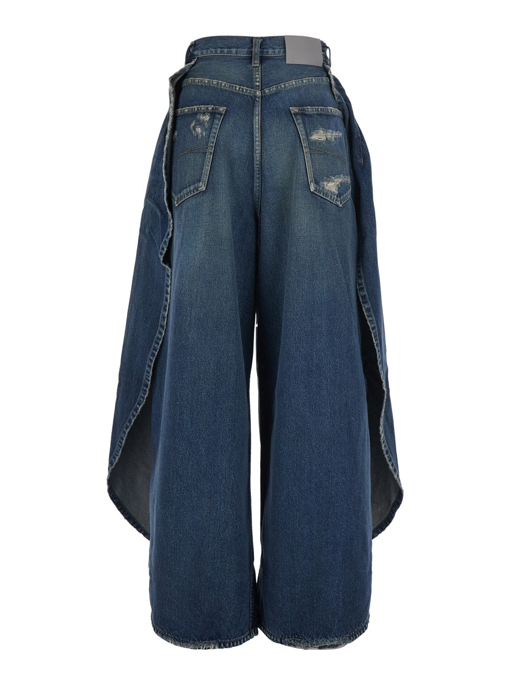 Balenciaga Women Blue Jeans With Asymmetrical Panel Design And Logo Patch On The Back In Denim For Women