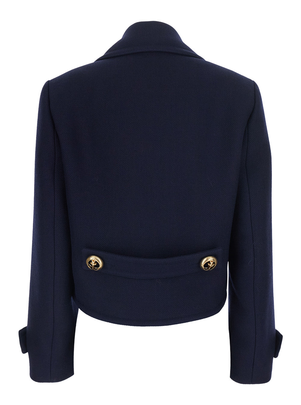 Balenciaga Women Blue Cropped Jacket With Wide Notched Revers And Halfbelt In Wool For Women