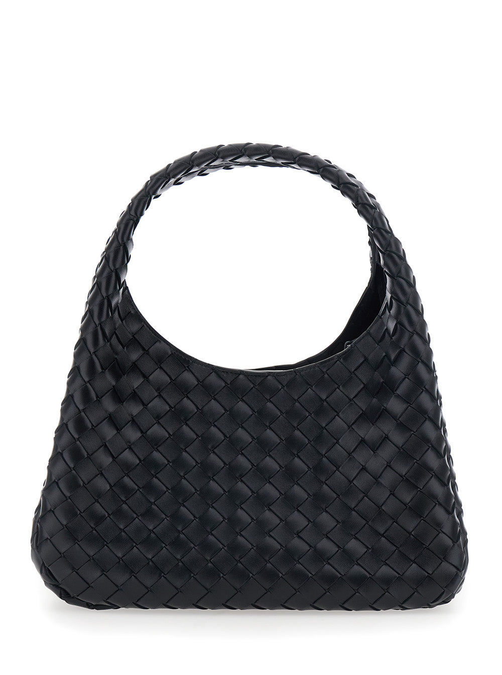 Bottega Veneta Women 'Campana' Black Shoulder Bag With Intreccio Motif In Leather For Women