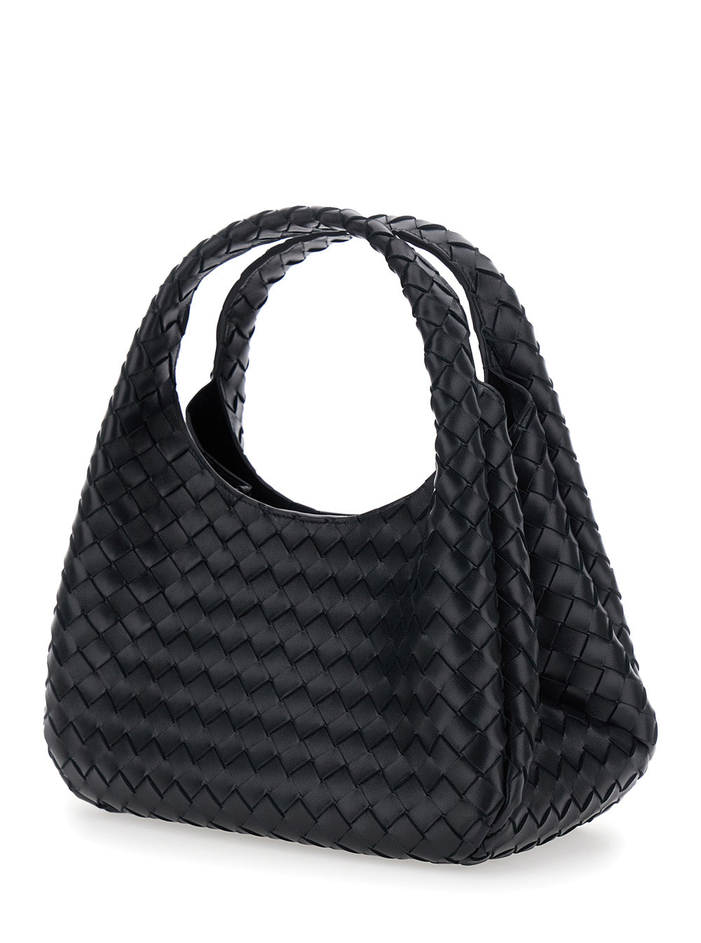 Bottega Veneta Women 'Campana' Black Shoulder Bag With Intreccio Motif In Leather For Women